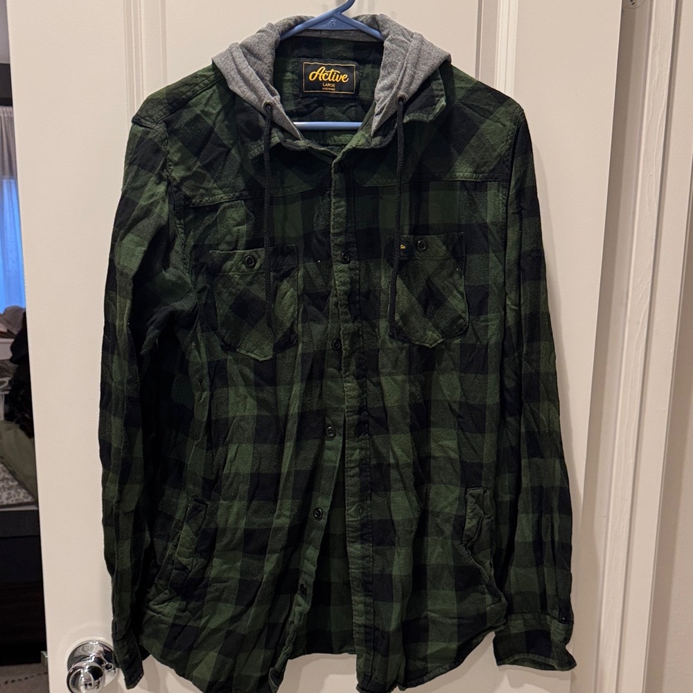 Active USA Men's Green and Black Plaid Hoodie